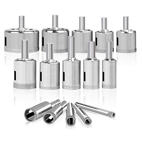 Diamond Hole Saw, 15 pcs Diamond Drill Bit Set Extractor Remover Tools for Glass, Ceramics, Porcelain, Cermic Tile (1/4