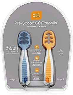 NumNum Pre-Spoon GOOtensils | Baby Spoon Set (First Stage + Second Stage) | BPA Free Silicone Self Feeding Baby + Toddler Utensil | #1 Doctor Recommended Baby Led Weaning Spoon for Kids Ages 6 Months+