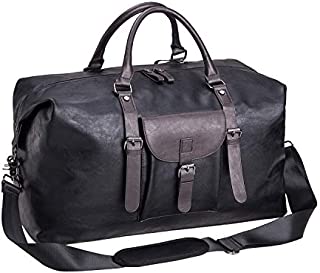 Oversized Leather Travel Duffel Bag, Weekender Overnight Bag Waterproof Leather Large Carry On Bag Travel Tote Duffel Bag for Men or Women-Black