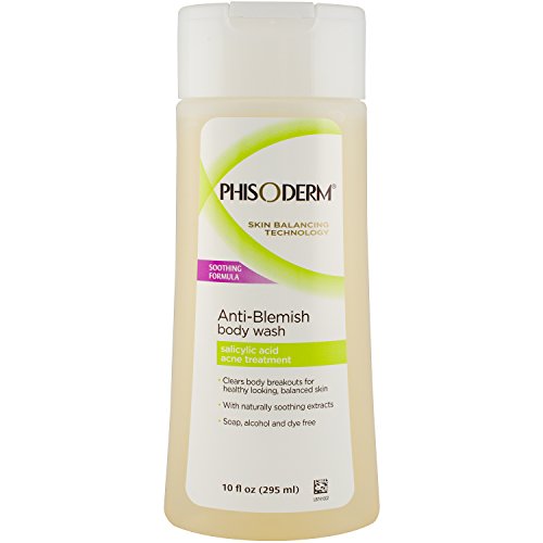 pHisoderm Anti-Blemish Body Wash for oily and acne-prone skin, 10 FL OZ, with 2% salicylic acid and naturally soothing extracts clears body breakouts, oil, soap, alcohol and dye free