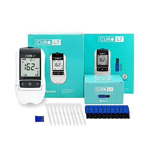 CURO-L7 Professional Grade Blood Cholesterol Test Home KIT (All-in-One : Test Device, Test Strips 10ea, Lancets & EziTube Rod Included)