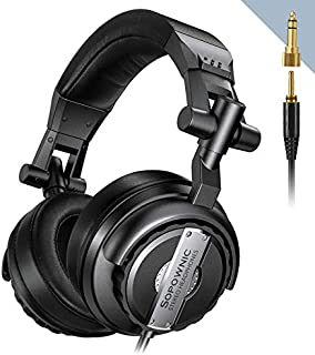 Over Ear Headphones, Sopownic DJ Headphone with 50mm Driver, Professional Monitor Recording, Mixing Foldable Studio Headsets with Stereo Sound for Electric Drum Keyboard Guitar Amp PC