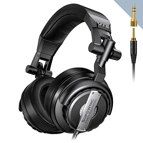 Over Ear Headphones, Sopownic DJ Headphone with 50mm Driver, Professional Monitor Recording, Mixing Foldable Studio Headsets with Stereo Sound for Electric Drum Keyboard Guitar Amp PC