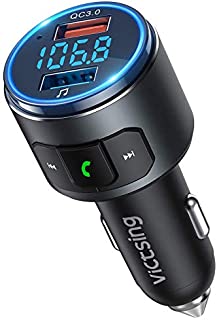 VicTsing (Upgraded Version) V5.0 Bluetooth FM Transmitter for Car, QC3.0 & LED Backlit Wireless Bluetooth FM Radio Adapter Music Player /Car Kit with Hands-Free Calls, Siri Google Assistant