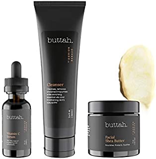 Buttah Skin by Dorion Renaud Complete Skin Kit for Melanin Rich Skin | Facial Shea Butter 2oz | Vitamin C Serum 1oz | Facial Cleanser 3.4oz | Organic & All Natural Skin Care | Black Owned Skincare