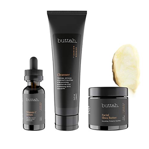 Buttah Skin by Dorion Renaud Complete Skin Kit for Melanin Rich Skin | Facial Shea Butter 2oz | Vitamin C Serum 1oz | Facial Cleanser 3.4oz | Organic & All Natural Skin Care | Black Owned Skincare