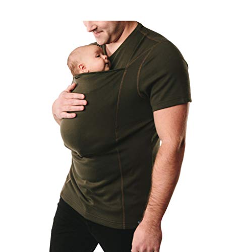 Rosie Kangaroo Care Dad T-Shirt Short Sleeve Baby Wrap Carrier Skin-to-Skin Pocket Daddy Tank Top,ArmyGreen,M