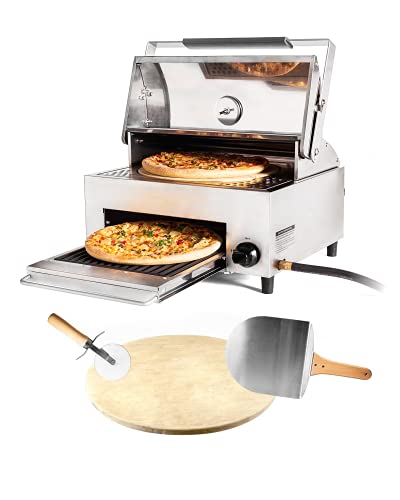 CAPT'N COOK OvenPlus Portable Gas Pizza Oven - Double Cooking Design For Crispy Crust and Well-cooked topping, No need to Spin, Outdoor baking and grilling, Cook with Ease, with Pizza Cutter and Peel