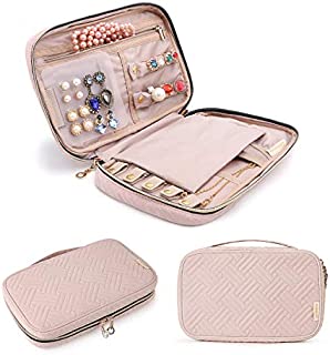 BAGSMART Jewelry Organizer Case Travel Jewelry Storage Bag for Necklace, Earrings, Rings, Bracelet, Soft Pink