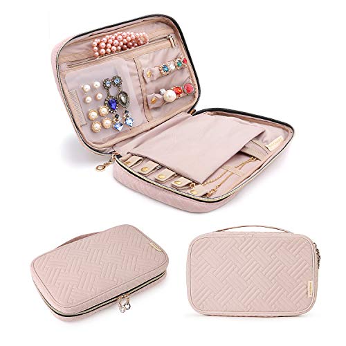 BAGSMART Jewelry Organizer Case Travel Jewelry Storage Bag for Necklace, Earrings, Rings, Bracelet, Soft Pink