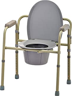 NOVA Medical Products Folding Commode, Over Toilet and Bedside Commode, Comes with Splash Guard/ Bucket/ Lid, Gray, 1 Count