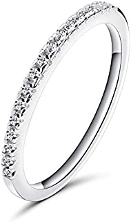 Rugewelry 1.5mm Women 925 Sterling Silver Anniversary Wedding Band Cubic Zirconia Half Eternity Stackable Engagement Ring Size 5-11