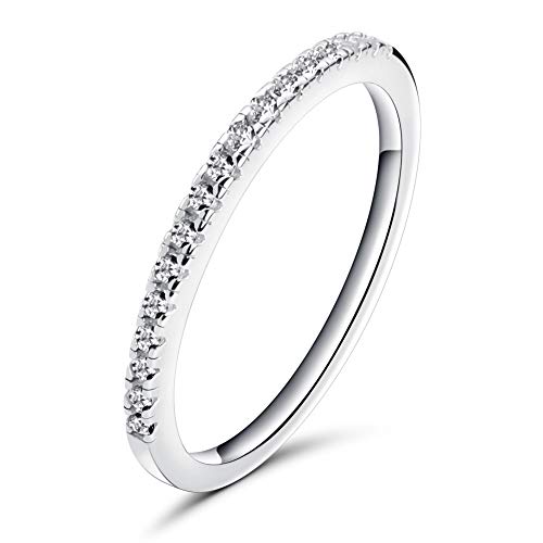 Rugewelry 1.5mm Women 925 Sterling Silver Anniversary Wedding Band Cubic Zirconia Half Eternity Stackable Engagement Ring Size 5-11