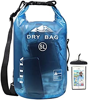 HEETA Waterproof Dry Bag for Women Men, Roll Top Lightweight Dry Storage Bag Backpack with Phone Case for Travel, Swimming, Boating, Kayaking, Camping and Beach, Transparent Blue 5L