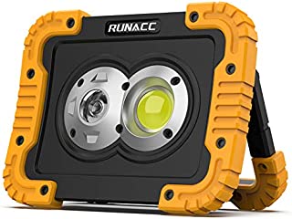 RUNACC Rechargeable LED Work Light with Spotlight and Floodlight, Anti-broken Waterproof Portable Work Light with Stand and Power Bank for Job Site Lighting, Outdoor Camping Hiking