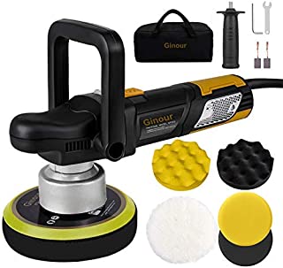 Ginour Polisher, 900W 6-inch Variable Speed Dual-Action Random Orbit Car Buffer Polisher with D-Handle & Side Handle, 6400RPM, Packing Bag, 5 Foam Disc for Car Polishing and Waxing