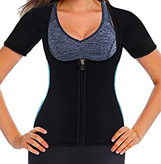 Mlxgoie Women Neoprene Sauna Sweat Waist Trainer Vest for Weight Loss Gym Workout Body Shaper Tank Top Shirt with Zipper (Blue, Large)