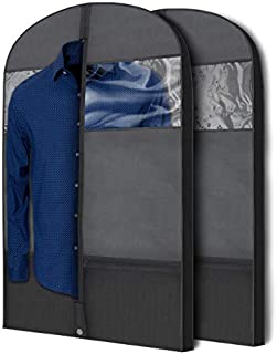 Plixio Gusseted Garment Bags Suit Bag for Travel and Clothing Storage of Dresses, Dress Shirts, Coats Includes Zipper Pockets and Large Transparent Window (2 Pack: 43