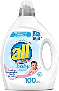 All Liquid Laundry Detergent, Gentle for Baby, Unscented and Hypoallergenic, 2X Concentrated, 100 Loads