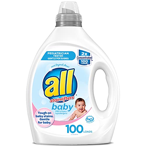 All Liquid Laundry Detergent, Gentle for Baby, Unscented and Hypoallergenic, 2X Concentrated, 100 Loads