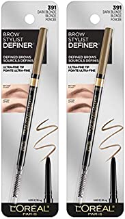 L'Oreal Paris Makeup Brow Stylist Definer Waterproof Eyebrow Pencil, Ultra-Fine Mechanical Pencil, Draws Tiny Brow Hairs and Fills in Sparse Areas and Gaps, Dark Blonde, 0.003 Ounce (Pack of 2)