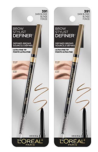 L'Oreal Paris Makeup Brow Stylist Definer Waterproof Eyebrow Pencil, Ultra-Fine Mechanical Pencil, Draws Tiny Brow Hairs and Fills in Sparse Areas and Gaps, Dark Blonde, 0.003 Ounce (Pack of 2)