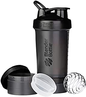 BlenderBottle Shaker Bottle with Pill Organizer and Storage for Protein Powder, ProStak System, 22-Ounce, Black