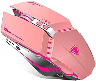 TENMOS T21 Bluetooth Mouse, 2.4G LED Dual Mode (Bluetooth 5.1+ USB) Bluetooth Wireless Mouse, Rechargeable Silent Computer Gaming Mice for Laptop, iPad, MacOS, PC, Windows, Android (Pink)