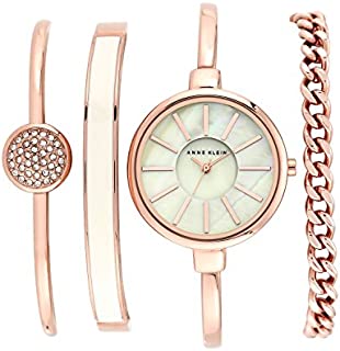 Anne Klein Women's Gold-Tone Watch and Swarovski Crystal Bracelet Set Japanese Quartz Alloy Strap, Rose, 4 (Model: AK/1470RGST)