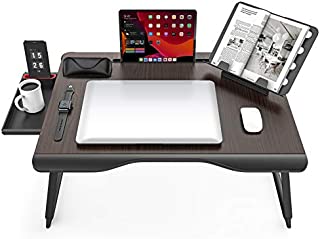 Extra-Large Laptop Desk, SAIJI Folding Bed Tray Table for Writng/Working/Gaming/Eating, Lap Desk with Bookstand, Tablet Stand, Storage Drawer for Floor|Sofa (Black Cherry)