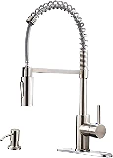 APPASO Commercial Kitchen Faucet Pull Down Sprayer with Soap Dispenser - Stainless Steel Brushed Nickel High Arc Tall Modern Single Handle Spring Kitchen Sink Faucet with Pull Out Spray