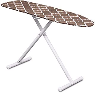 Mabel Home T-Leg Adjustable Height Ironing Board with Light-Brown/White Patterned Cotton Cover, Extra Cover