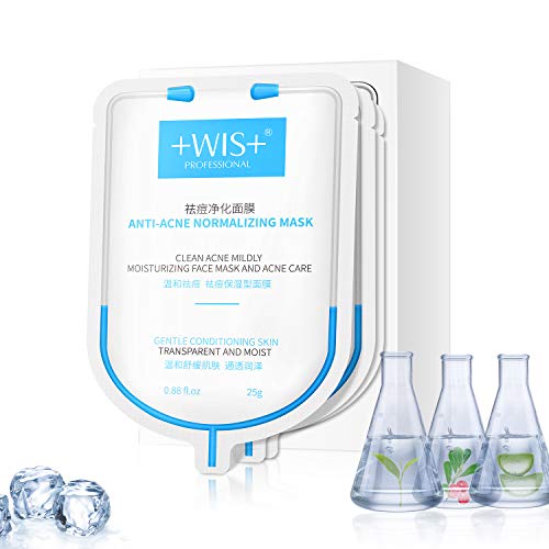 WIS 24 Packs Anti-Acne Purifying SPA Facial Sheet Mask, Acne Pimple Patch Spot Treatment, Control Oil, Acne Scar Treatment for Face, Prevent Future Breakouts, Natural Plant Essence Acne Face Mask, Moisturizing and Hydrating Face Mask