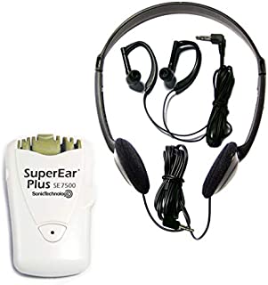 SuperEar Plus Sonic Ear Personal Sound Amplifier with Case, Headphones and Discreet Earbuds PSAP facilitates CMS MDS/ADA/ACA Section 1557 Auxiliary Aid Compliance