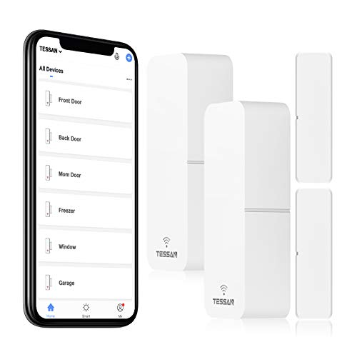 Smart Door Sensor 2 Pack, TESSAN WiFi Window Contact Sensor Work with Amazon Alexa, Google Assistant, No Hub Required, Trigger Phone Notification, Wireless Alarm, Programmable with Smart Life Devices