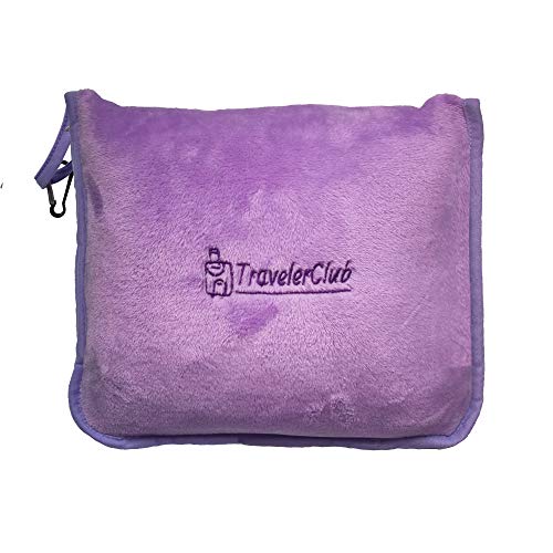 TravelerClub Travel Blanket Airplane Compact-Airline Lightweight Blanket-Plane Packable Travel Blanket and Pillow Set-Portable Hiking Blanket-Car Blankets and Throws-Camping/Backpacking/Office