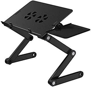 HUANUO Adjustable Laptop Stand, Portable Laptop Table Stand with 2 CPU Cooling Fans,Detachable Mouse Pad, Ergonomic Lap Desk TV Bed Tray Standing Desk