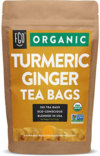 Organic Turmeric Ginger Tea Bags | 100 Tea Bags | Eco-Conscious Tea Bags in Kraft Bag | by FGO