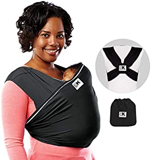 Baby K'tan Active Baby Wrap Carrier, Infant and Child Sling - Simple Pre-Wrapped Holder for Babywearing - No Tying or Rings - Carry Newborn up to 35 Pound, Black, X-Large (Women 22-24 / Men 47-52)