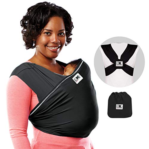 Baby K'tan Active Baby Wrap Carrier, Infant and Child Sling - Simple Pre-Wrapped Holder for Babywearing - No Tying or Rings - Carry Newborn up to 35 Pound, Black, X-Large (Women 22-24 / Men 47-52)