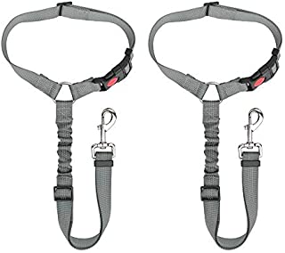 SlowTon Dog Seatbelt, 2 Pack Pet Car Seatbelt Headrest Restraint Adjustable Puppy Safety Seat Belt Reflective with Elastic Bungee for Cat Dog Harness in Vehicle Travel Trip Daily Use (Grey)