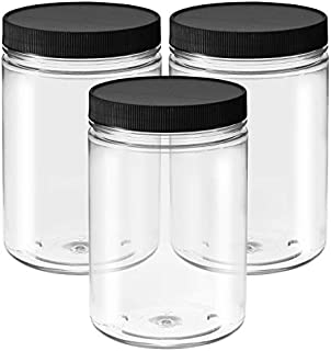 25 Ounce Clear Empty Plastic Jars with Screw-on Lids & Labels - Pack of 3 Large BPA Free Airtight Leak Proof Canisters - Food Grade Refillable Holder  Ideal Containers for Kitchen and Home Storage