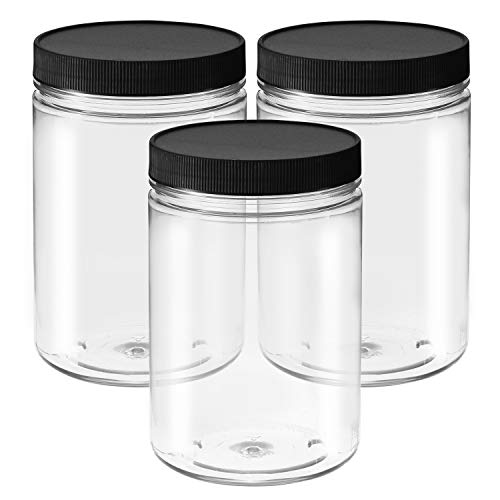 25 Ounce Clear Empty Plastic Jars with Screw-on Lids & Labels - Pack of 3 Large BPA Free Airtight Leak Proof Canisters - Food Grade Refillable Holder  Ideal Containers for Kitchen and Home Storage