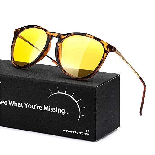 TJUTR Women's Night-Vision Glasses for Driving, HD Polarized Yellow Lens Reduce Glare Safety Nighttime UV Protection (C - Yellow Tortoise/Yellow Night-Vision Glasses)