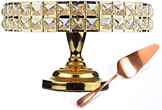 Lindlemann Decorative Metal Cake Stand with Pedestal - Round Cake Stand with Genuine Mineral Crystals- Bonus Cake Spatula - Perfect for Weddings, Birthdays and Special Occasions (12 inches, Rose Gold)