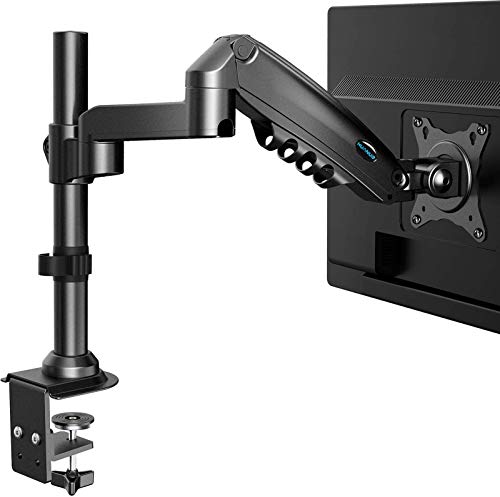 HUANUO Single Monitor Stand - Gas Spring Single Arm Monitor Desk Mount Fit 17 to 32 inch Screens, Height Adjustable VESA Bracket with Clamp, Grommet Mounting Base, Hold up to 19.8lbs