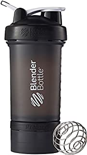 BlenderBottle Shaker Bottle with Pill Organizer and Storage for Protein Powder, ProStak System, 22-Ounce, Black/White