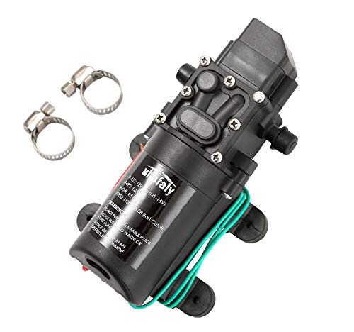 Auhafaly 12V DC Fresh Water Pump With 2 Hose Clamp 12 Volt Diaphragm Pump Self Priming Sprayer Pump with Pressure Switch 4.5 L/Min 1.2 GPM 110 PSI Adjustable for RV Camper Marine Boat Lawn