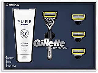 Gillette Fusion Proshield Shave Gift Set for Men - 4 Fusion Proshield Blade Refills, Shaving Cream, Black