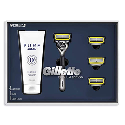 Gillette Fusion Proshield Shave Gift Set for Men - 4 Fusion Proshield Blade Refills, Shaving Cream, Black